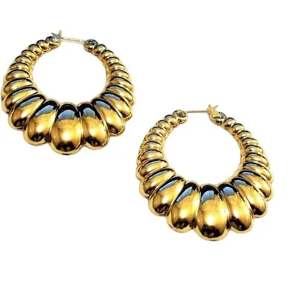1 7/8 Inch 45mm Shrimp Hoop Gold Tone Pierced Post Earrings